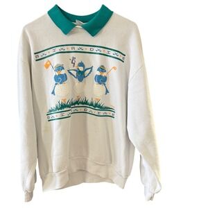Vintage 90s Bloomin & Co Bluebird Golf Collared Sweatshirt Cottage Grandma L